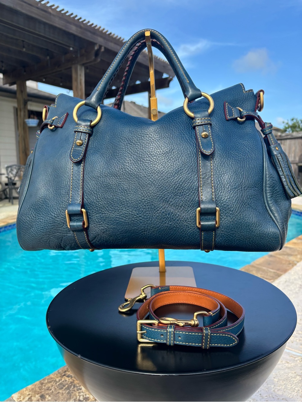 Dooney & Bourke Florentine Large Satchel Denim Blue with Red Interior - Picture 2 of 15